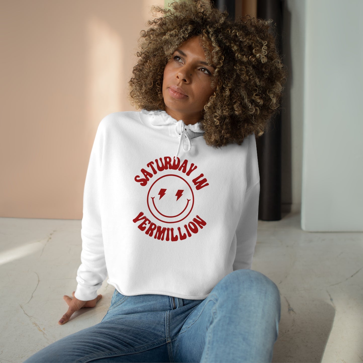 Smiley Vermillion Crop Hoodie