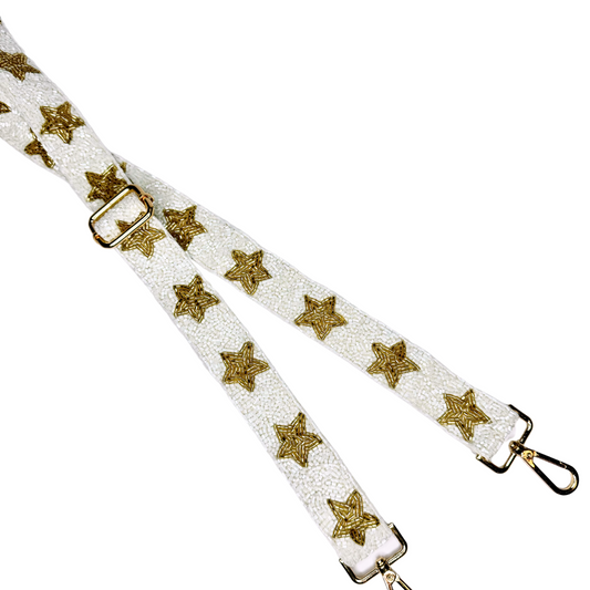 White with Gold Star ADJUSTABLE Beaded Strap (Strap Only)